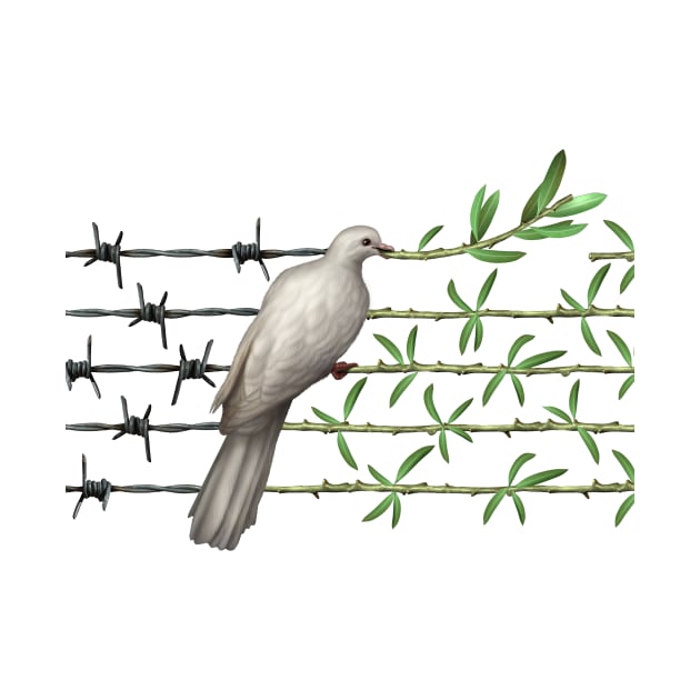 Dove With Olive Branch and Barbed Wire by lightidea