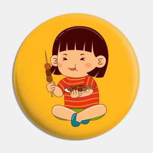 girl kids eating satay Pin