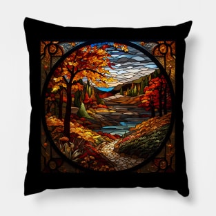 Stained Glass Window Of Autumn Scenery Pillow