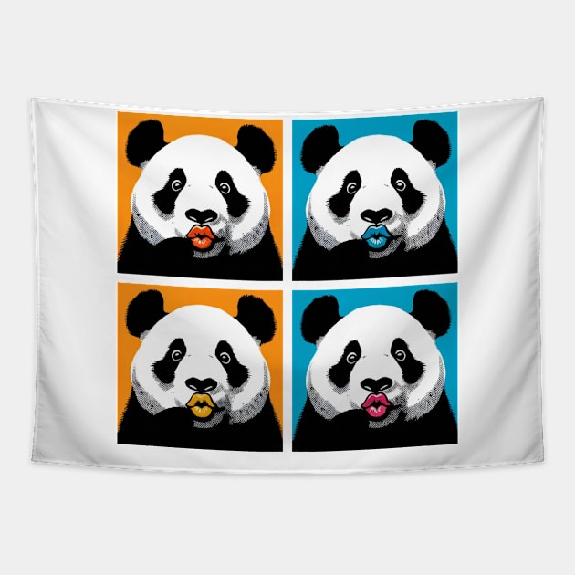 Pop Pursed Lips Panda - Funny Panda Art Tapestry by PawPopArt