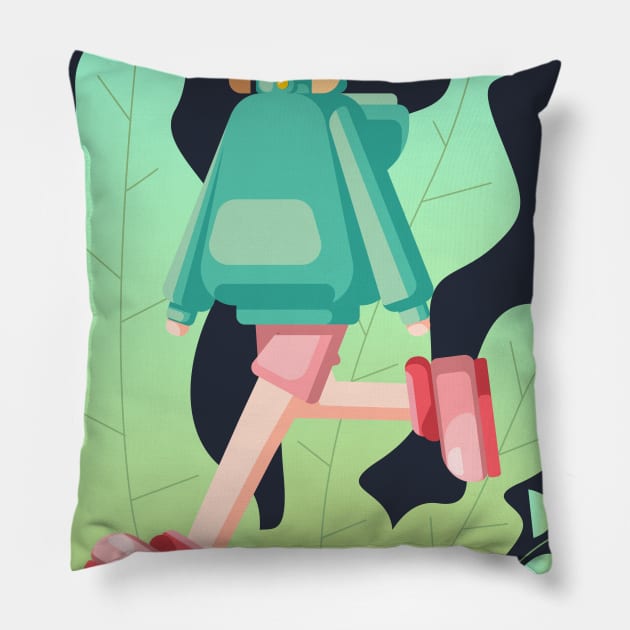 Cheerful Running Girl Pillow by Damong 