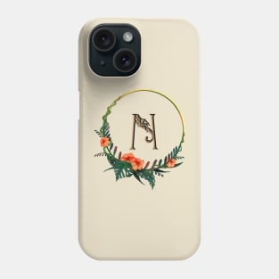 Tropical Letter N with flower frame and girl figure Phone Case