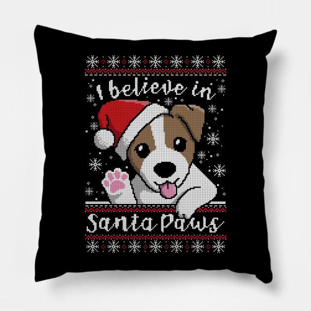 Believe in santa paws ugly christmas sweater Pillow by NemiMakeit