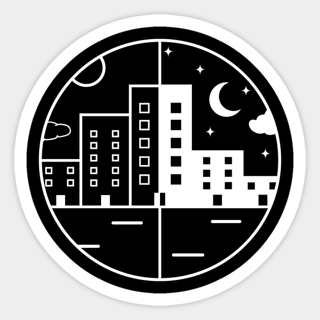 Split City Buildings Day and Night (Line Art Collection) - Building - Sticker