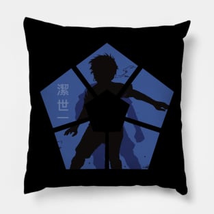 Blue lock anime characters silhouette in blue lock logo shape Pillow