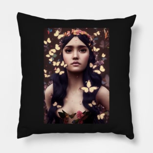 Girl with butterflies in her hair Pillow