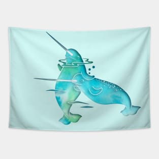 Aqua Sea Narwhals Tapestry