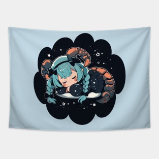 Adorable Anime Chibi Scorpio Zodiac Sleeping Little Astro Girl Tapestry