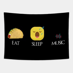 Eat sleep music repeat emoji emoticons graphic Tapestry