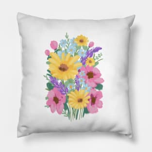 Pink And Blue Abstract Wild Flowers Illustration Pillow