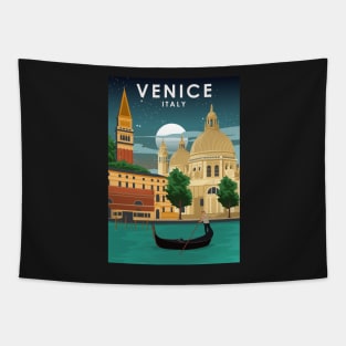 Venice Italy at Night Vintage Minimal Canals Travel Poster Tapestry