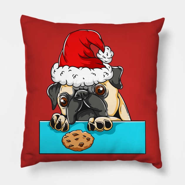 Pug Dog with Santa Claus Hat Funny Christmas Gift Pillow by creative