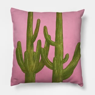 Cactus on Pink Wall Desert Nature Boho Aesthetic Pillow