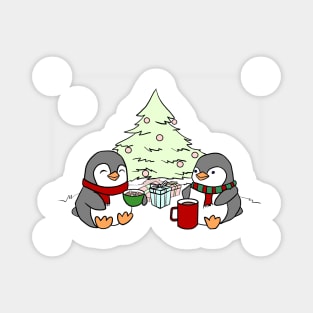 Christmas Penguins Enjoying Hot Cocoa with Christmas Tree Magnet