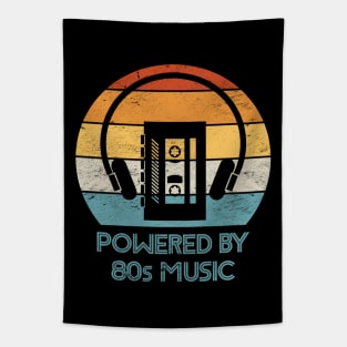 Powered by 80s Music: Retro Cassette Tape Player & Headphones Tapestry