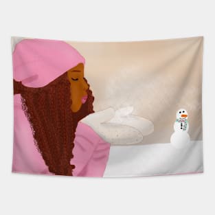 Sweet Joy in the Snow - African American Girl Tapestry