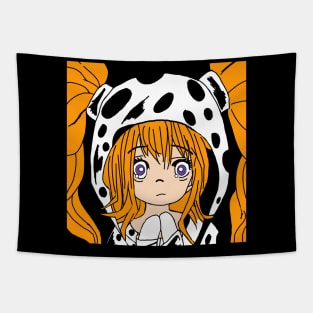 Anime girl hottie with Cow print hoodie Tapestry