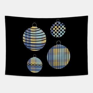 Blue, Yellow and Grey Tartan Christmas Baubles Tapestry