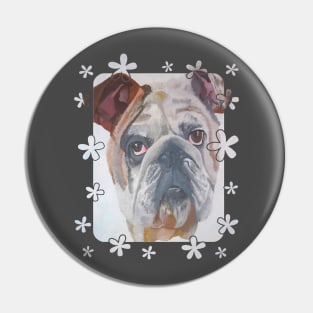 American Bulldog Portrait Vector With Cute Border Pin