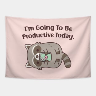 Cute Lazy Raccoon Going To Be Productive Today Funny Tapestry