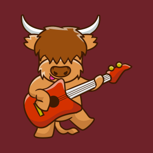 highland cow playing guitar T-Shirt