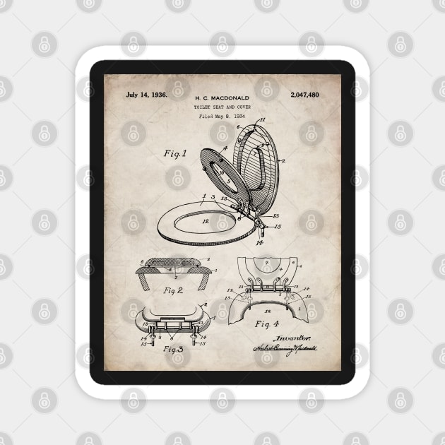 Toilet Seat Patent - Bathroom Art - Antique Magnet by patentpress