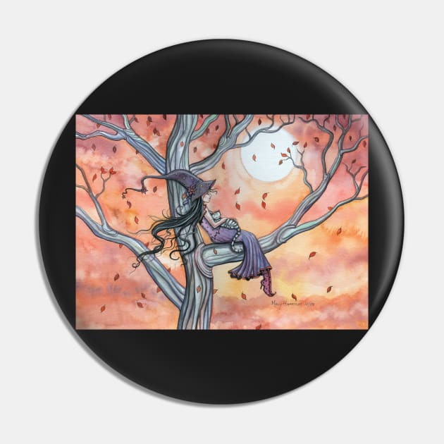 Fall Slumber Witch and Cat in Tree Molly Harrison Fantasy Art Pin by robmolily