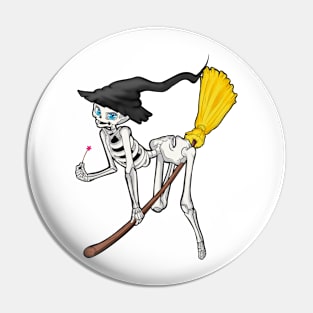 Skeleton witch on broom Pin