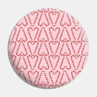 Candy Cane Hearts on bubble gum pink Pin