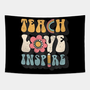 Back To School Teach Love Inspire Retro Teachers Women Tapestry