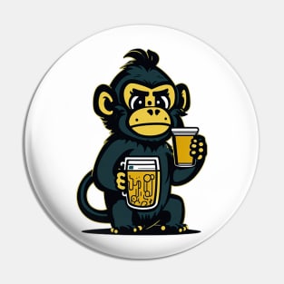 Cartoonish Monkey With Beer Mug Pin