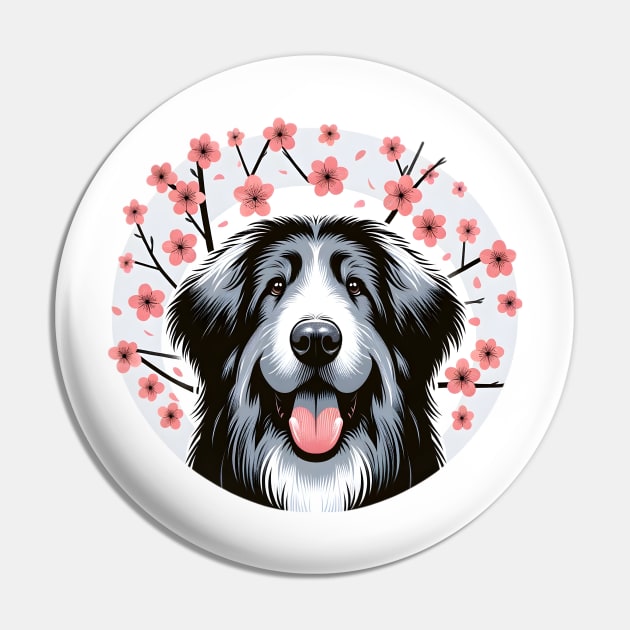 Bergamasco Sheepdog Revels in Spring's Cherry Blossoms Radiance Pin by ArtRUs