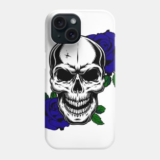 SKULL WITH BLUE ROSE 01 Phone Case