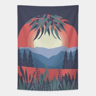 Red Sunset Landscape Tapestry