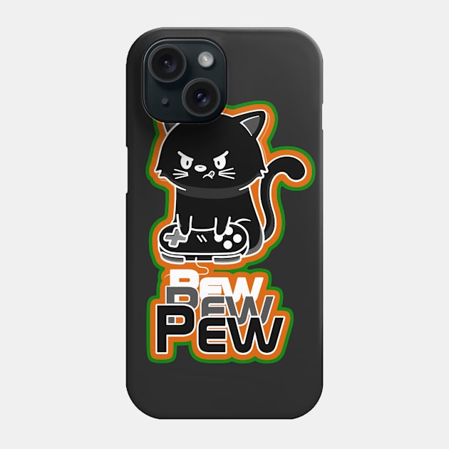 Black Cat Gamer pew pew pew Phone Case by AlondraHanley