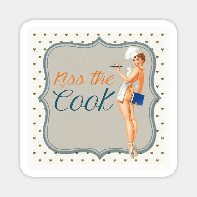 Vintage Pinup Girl Retro Kiss the Cook Pin Up Girl Magnet by DANPUBLIC