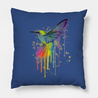 humming bird of watercolor rainbow Pillow