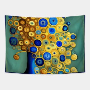 Blue and Gold Flowers in a Blue Vase Still Life Painting Tapestry