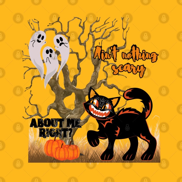 Scary black cat, cute ghosts by Sardonic Neko