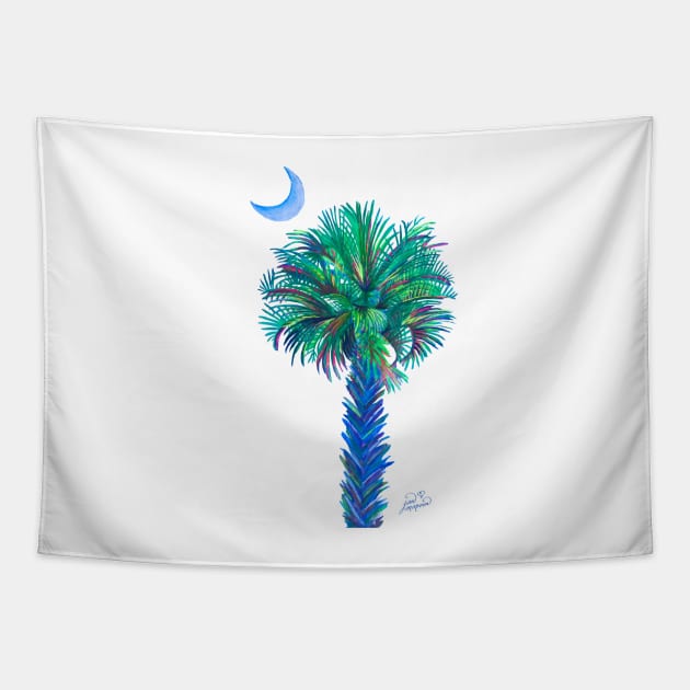 Palm Tree at Night outline Tapestry by janmarvin