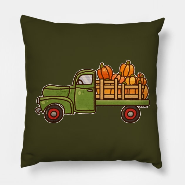 Pickup A Pumpkin! (Green Version) Pillow by Jan Grackle