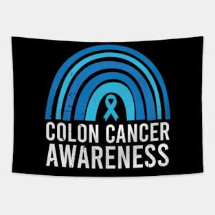 Colon Cancer Awareness Blue Ribbon and Rainbow Tapestry