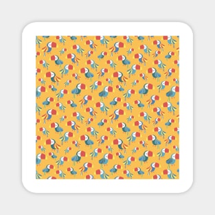 Toucans on a yellow background. Tropical bird pattern. Magnet