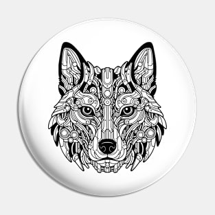 Biomechanical Wolf: An Advanced Futuristic Graphic Artwork with Abstract Line Patterns Pin