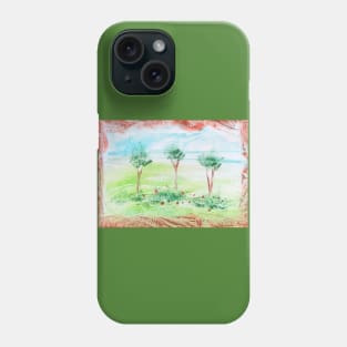 Summer landscape, trees and beautiful nature. Encaustic, art decoration, sketch Phone Case