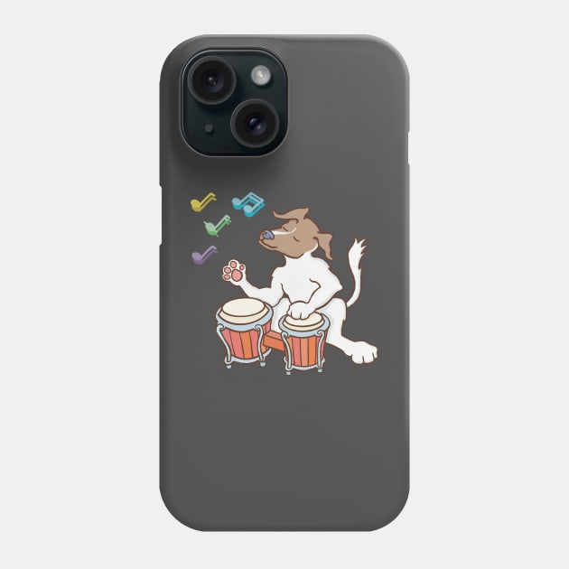 Jack Russell playing on a bongo drum. Phone Case by ElectronicCloud