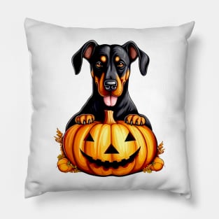 Doberman Pinscher Dog inside Pumpkin  #1 Pillow