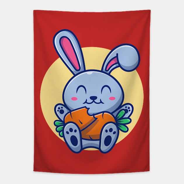 Cute Rabbit Eating Carrot Cartoon Tapestry by Catalyst Labs