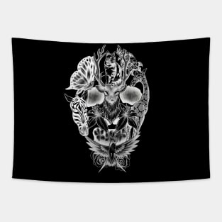 Animals and Flowers Wildlife Skull Tapestry