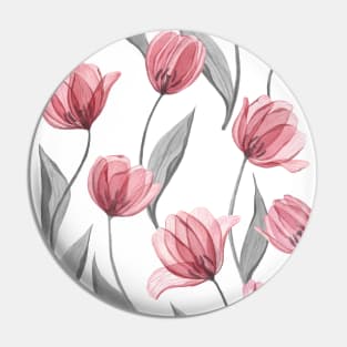 Tulip translucent flowers watercolor print. Spring garden delicate romantic composition Pin